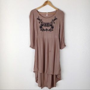 Pink Blush Brown Floral Embroidered High Low Dress
